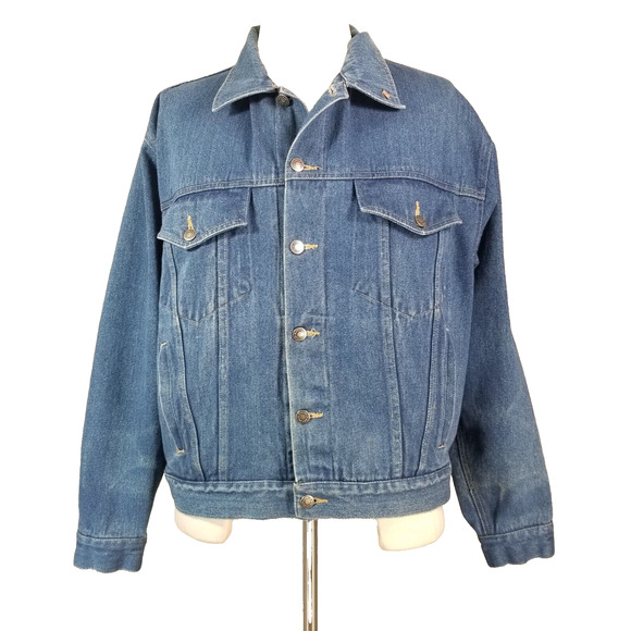 Wrangler hero denim trucker jacket men's large blue cotton retro western